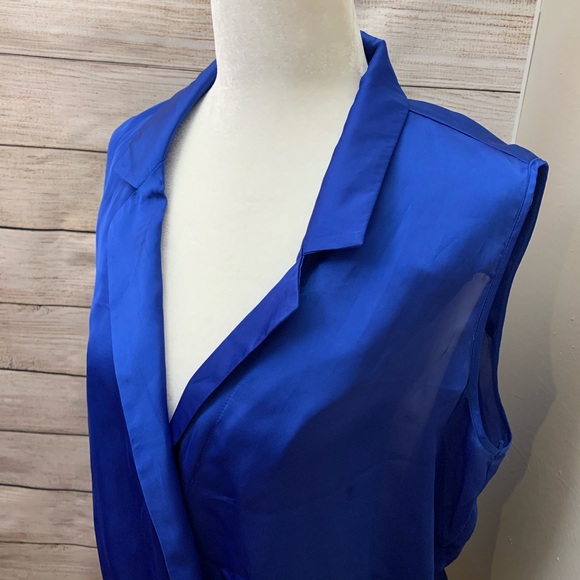 Suzy Shier Cobalt Blue Satin Cross Over Tank Top - Picture 4 of 6
